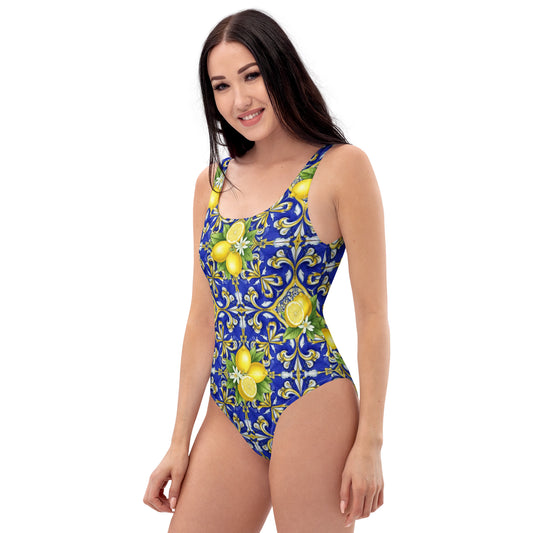 Sorrento Summer Blue Lemon One-Piece Swimsuit – Fresh and Vibrant Swimwear