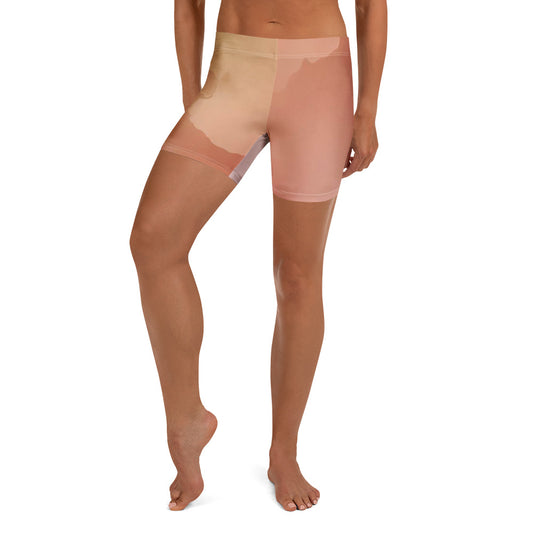 “Women’s pastel biker shorts with elastic waistband – peach, mint, lavender, light blue – four-way stretch activewear”